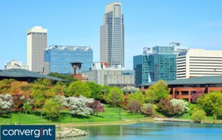 Building, greens, water, river