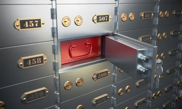 Safe deposit box with open door